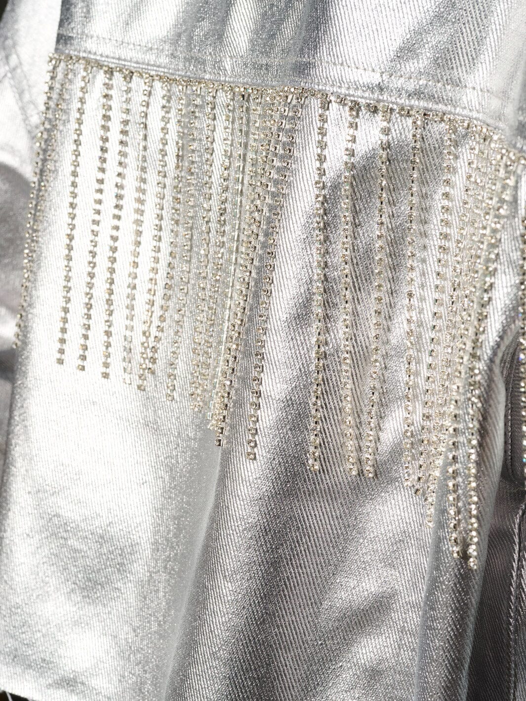 WOMEN'S LONG SLEEVE BUTTON CLOSURE STUDS FRINGE METALLIC JACKET