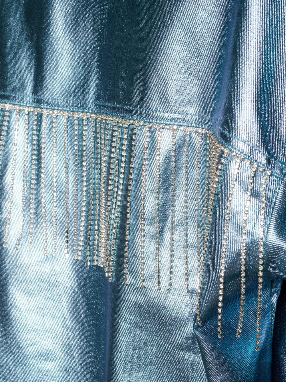 WOMEN'S LONG SLEEVE BUTTON CLOSURE STUDS FRINGE METALLIC JACKET
