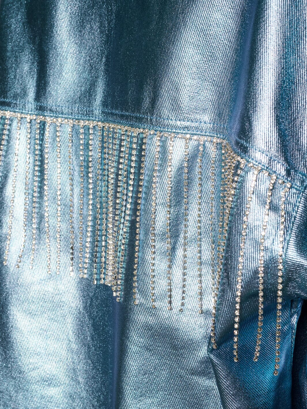 WOMEN'S LONG SLEEVE BUTTON CLOSURE STUDS FRINGE METALLIC JACKET