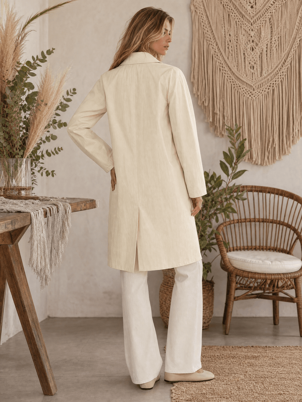 WOMEN'S LONG SLEEVE BUTTON UP FRONT POCKETS COAT