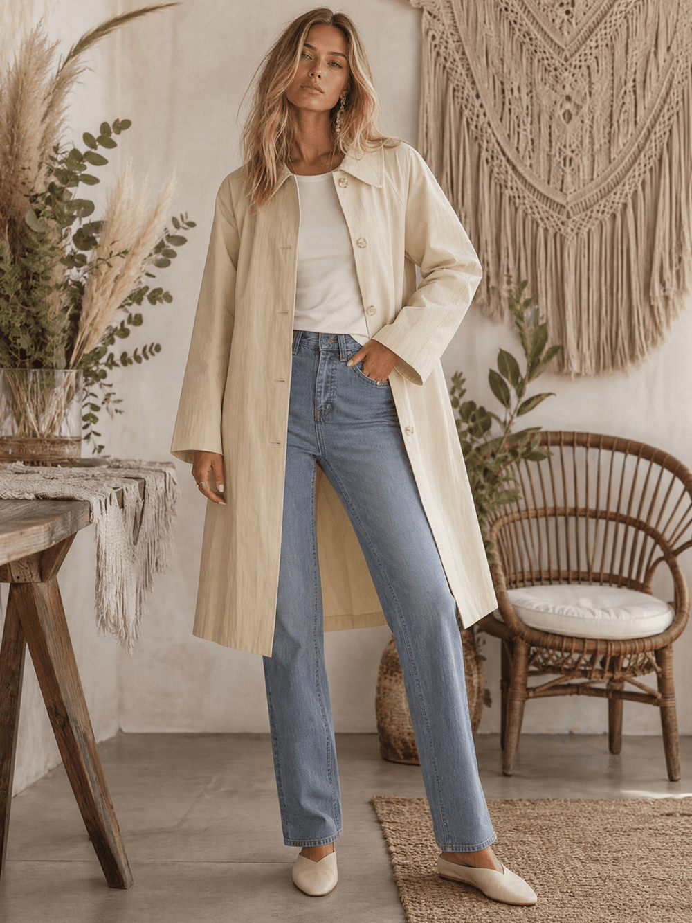 WOMEN'S LONG SLEEVE BUTTON UP FRONT POCKETS COAT