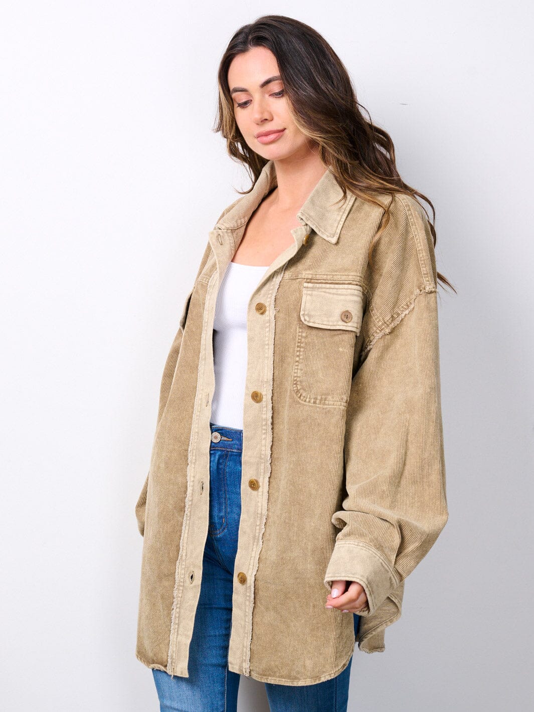 WOMEN'S LONG SLEEVE BUTTON UP RIBBED JACKET