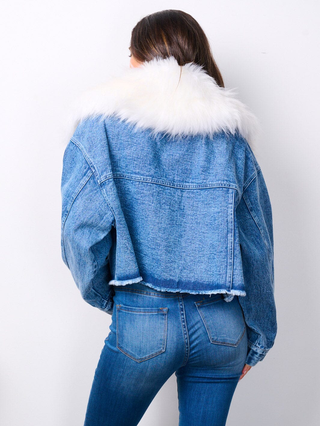 WOMEN'S LONG SLEEVE BUTTON CLOSURE REMOVABLE COLLAR DENIM JACKET