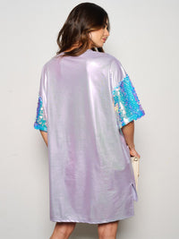 WOMEN'S SHORT SEQUINS SLEEVE METALLIC GRAPHIC MINI DRESS