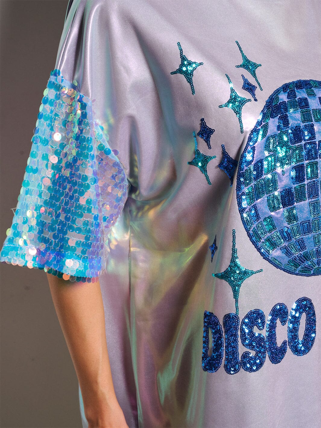 WOMEN'S SHORT SEQUINS SLEEVE METALLIC GRAPHIC MINI DRESS