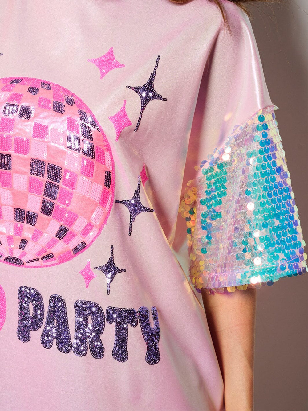 WOMEN'S SHORT SEQUINS SLEEVE METALLIC GRAPHIC MINI DRESS