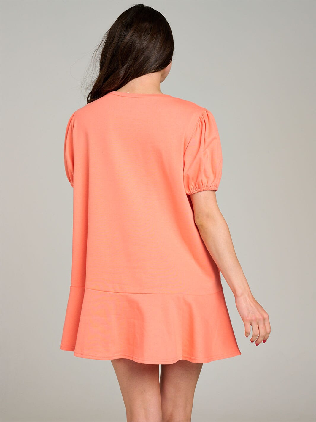 WOMEN'S SHORT PUFF SLEEVE RUFFLE BOTTOM HEM GRAPHIC MINI DRESS