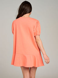 WOMEN'S SHORT PUFF SLEEVE RUFFLE BOTTOM HEM GRAPHIC MINI DRESS