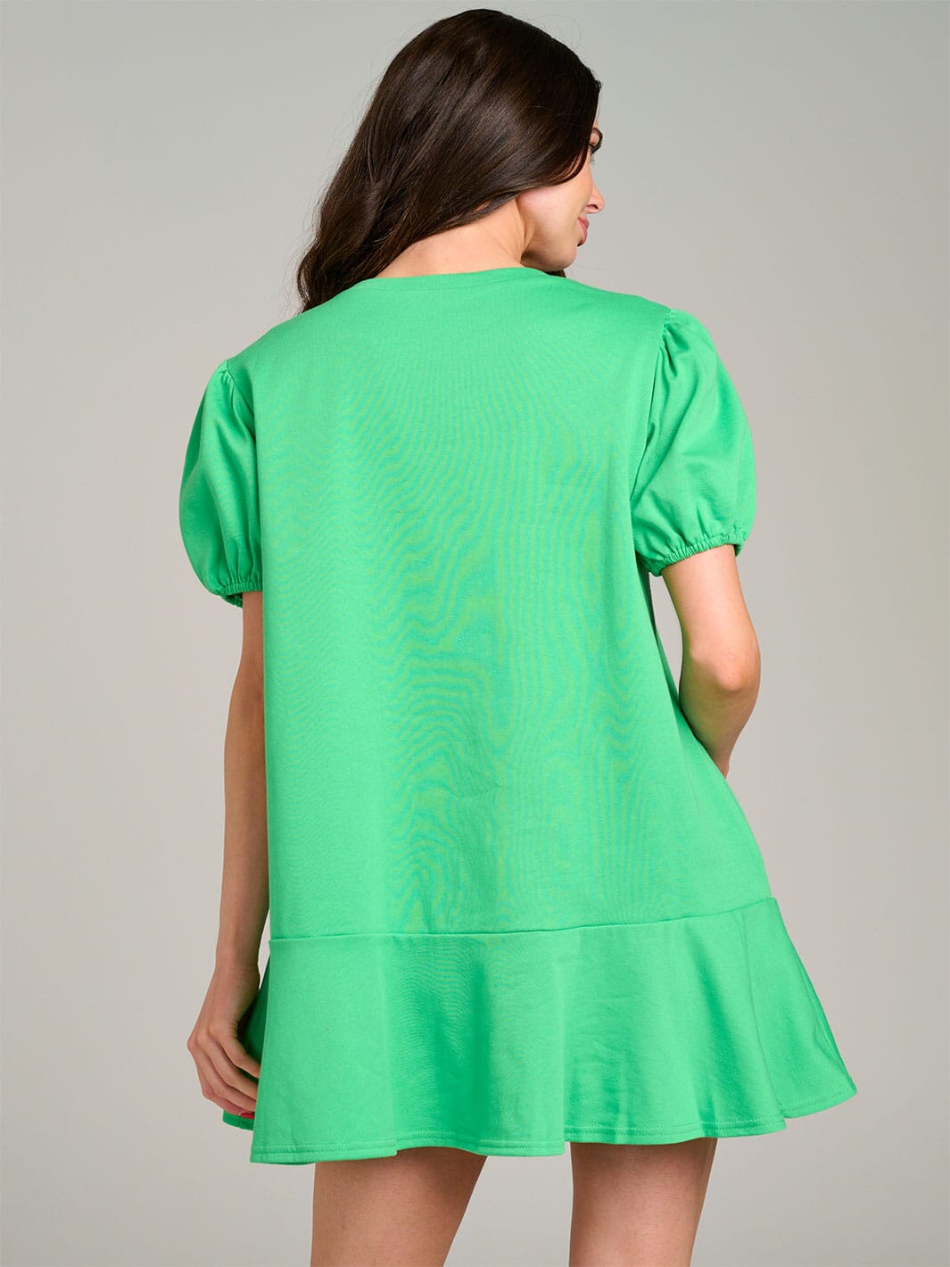 WOMEN'S SHORT PUFF SLEEVE RUFFLE BOTTOM HEM GRAPHIC MINI DRESS