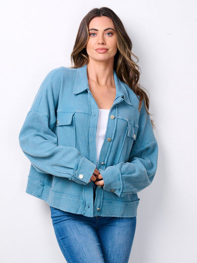 WOMEN'S LONG SLEEVE BUTTON UP RIBBED JACKET