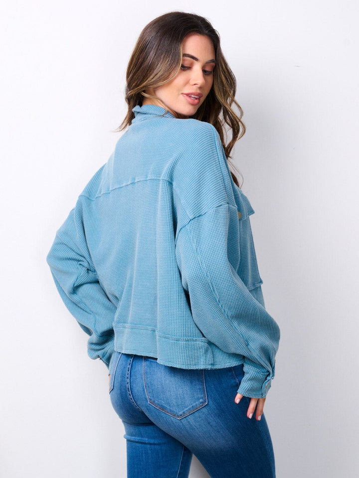 WOMEN'S LONG SLEEVE BUTTON UP RIBBED JACKET