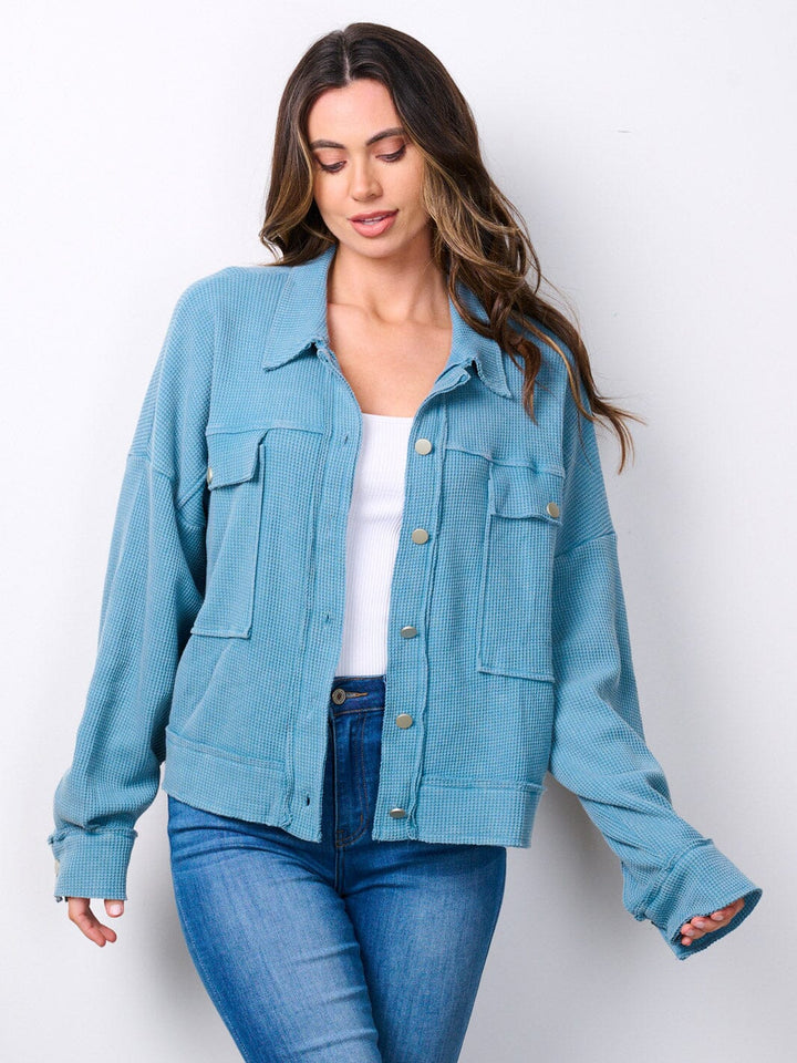 WOMEN'S LONG SLEEVE BUTTON UP RIBBED JACKET