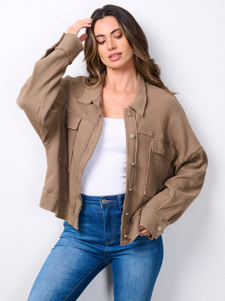WOMEN'S LONG SLEEVE BUTTON UP RIBBED JACKET