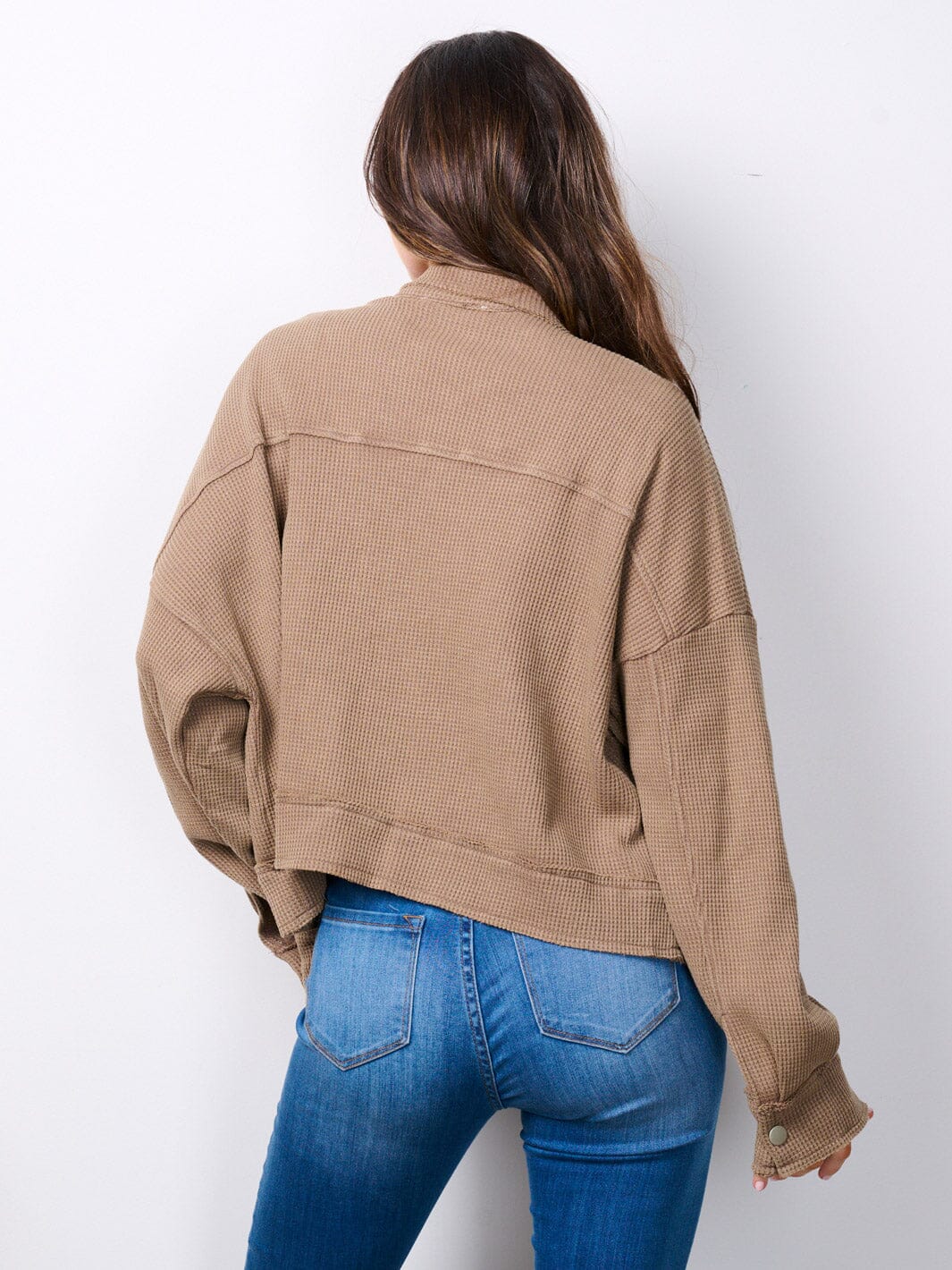 WOMEN'S LONG SLEEVE BUTTON UP RIBBED JACKET