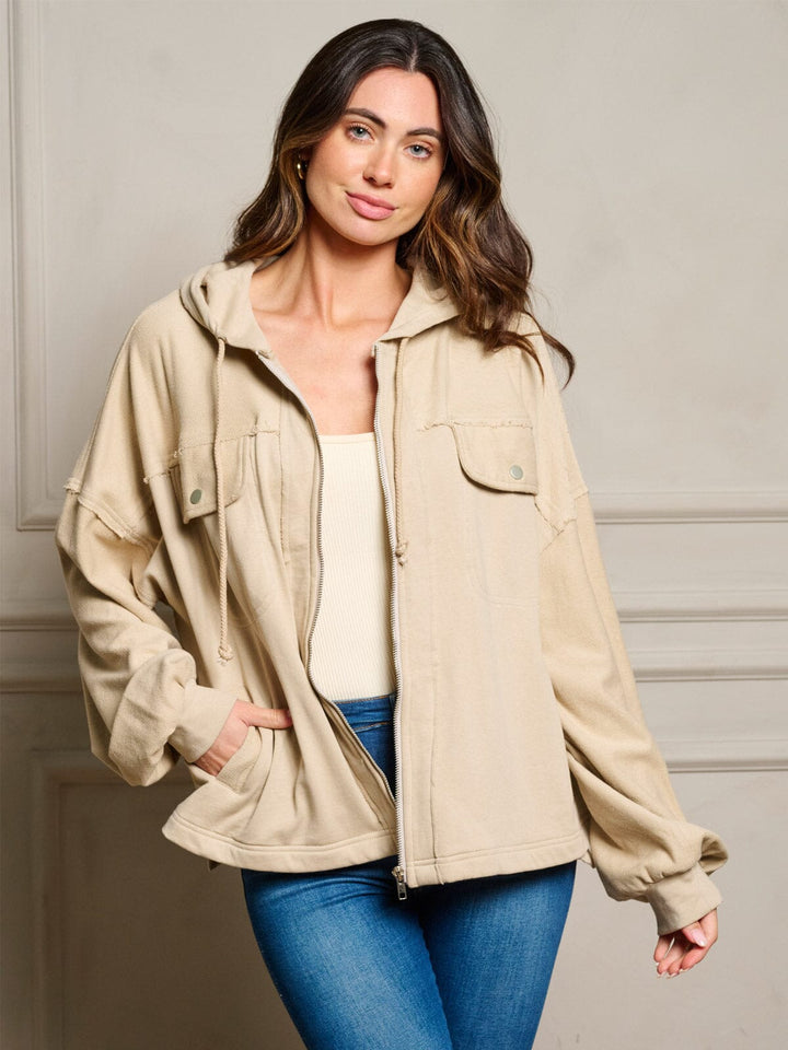 WOMEN'S LONG SLEEVE POCKETS ZIP UP HOODED JACKET