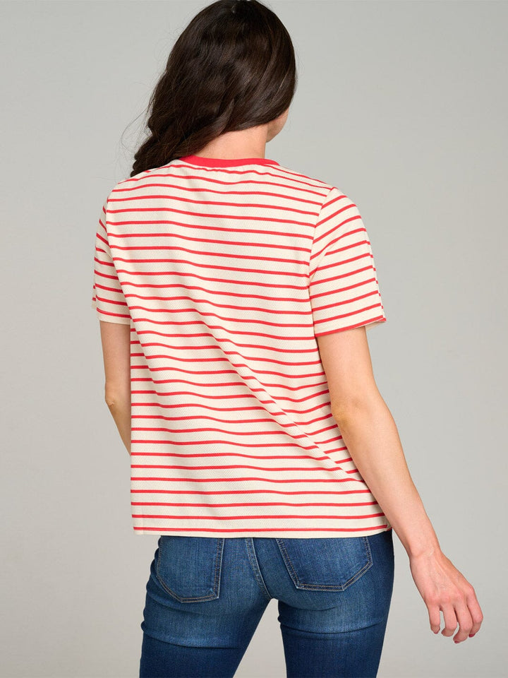 WOMEN'S SHORT SLEEVE COLORBLOCK STRIPES HEARTS PRINT TOP