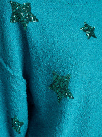 WOMEN'S LONG SLEEVE STARS GRAPHIC FUZZY PULLOVER SWEATER