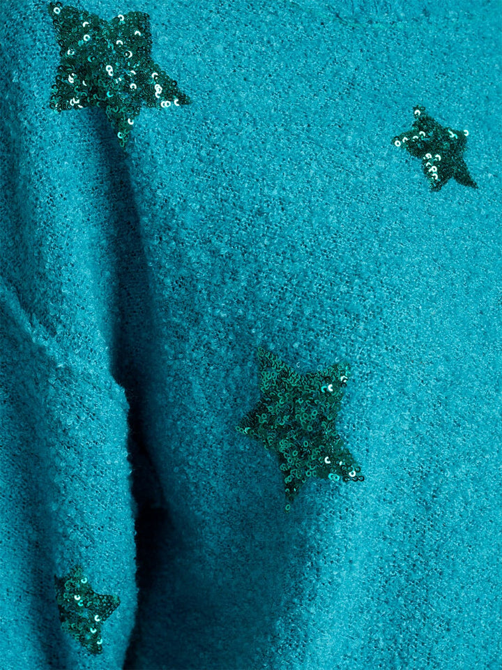 WOMEN'S LONG SLEEVE STARS GRAPHIC FUZZY PULLOVER SWEATER