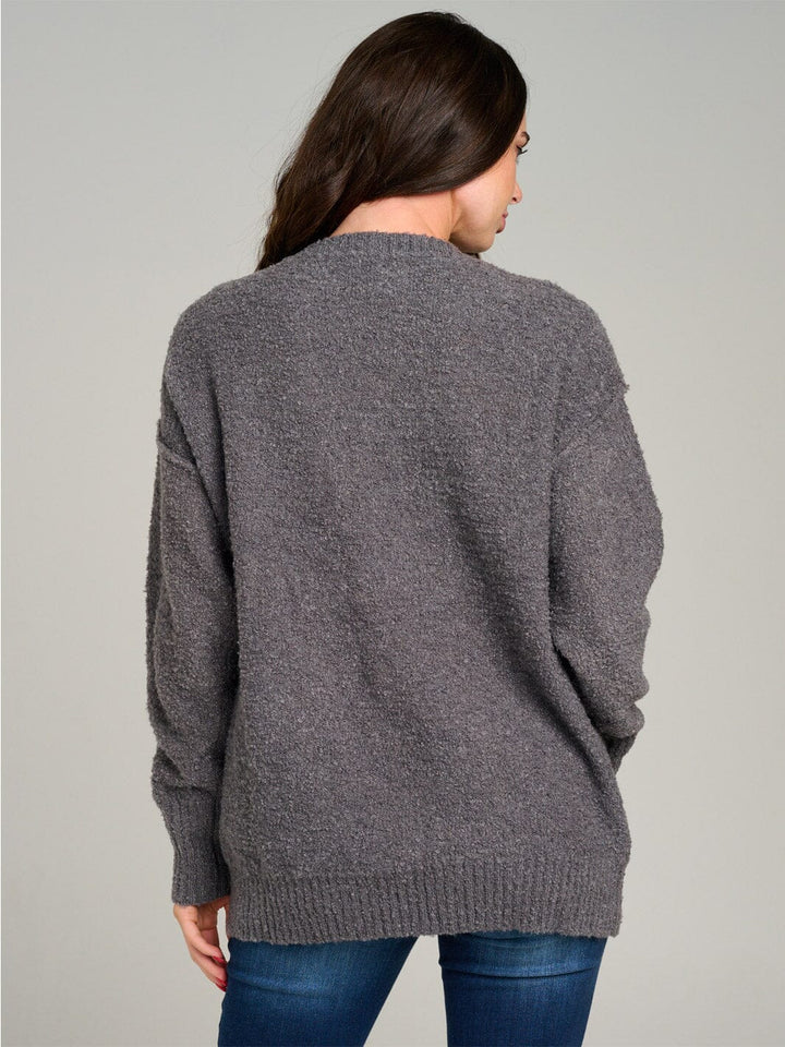 WOMEN'S LONG SLEEVE STARS GRAPHIC FUZZY PULLOVER SWEATER