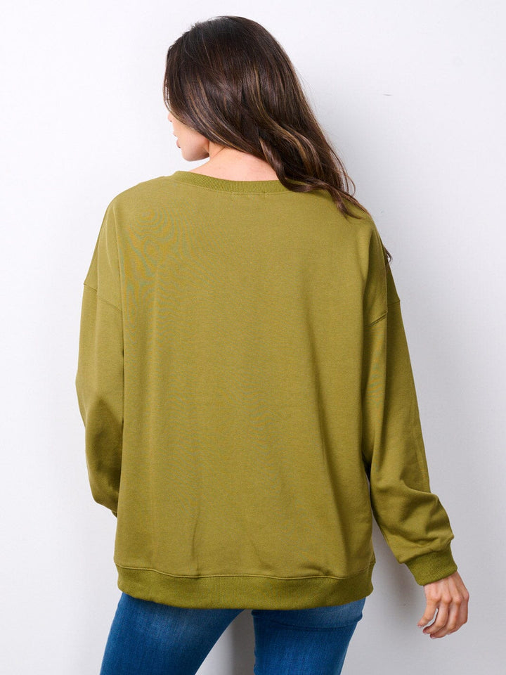 WOMEN'S LONG SLEEVE V-NECK GRAPHIC SWEATER