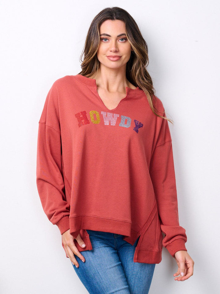 WOMEN'S LONG SLEEVE V-NECK GRAPHIC SWEATER