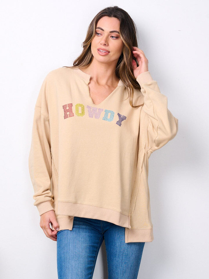 WOMEN'S LONG SLEEVE V-NECK GRAPHIC SWEATER