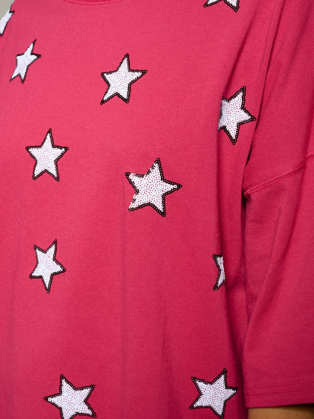 WOMEN'S SHORT SLEEVE SEQUINS STARS PATRIOTIC TUNIC BLOUSE TOP
