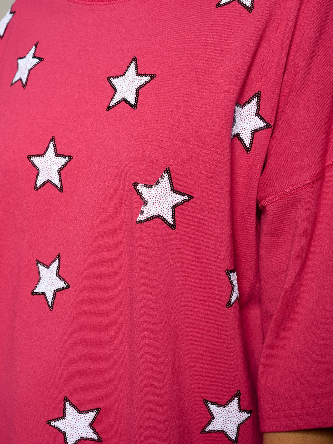 WOMEN'S SHORT SLEEVE SEQUINS STARS PATRIOTIC TUNIC BLOUSE TOP