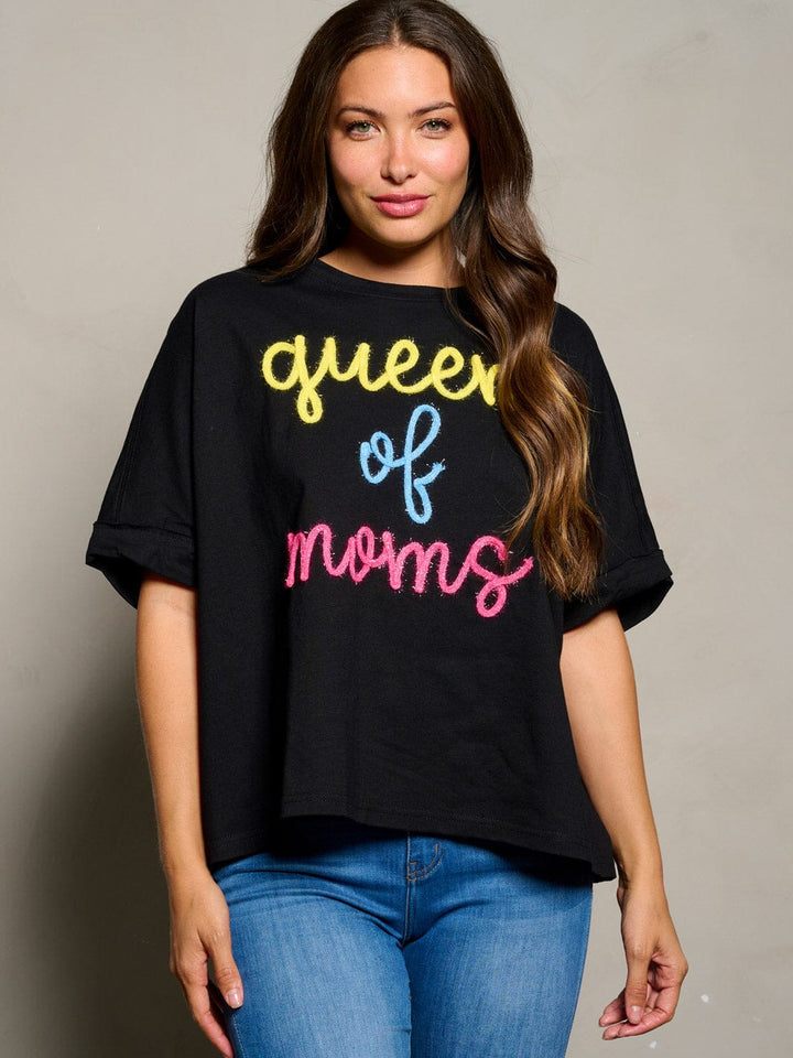 WOMEN'S SHORT SLEEVE QUEEN OF MOMS GRAPGIC TUNIC BLOUSE TOP