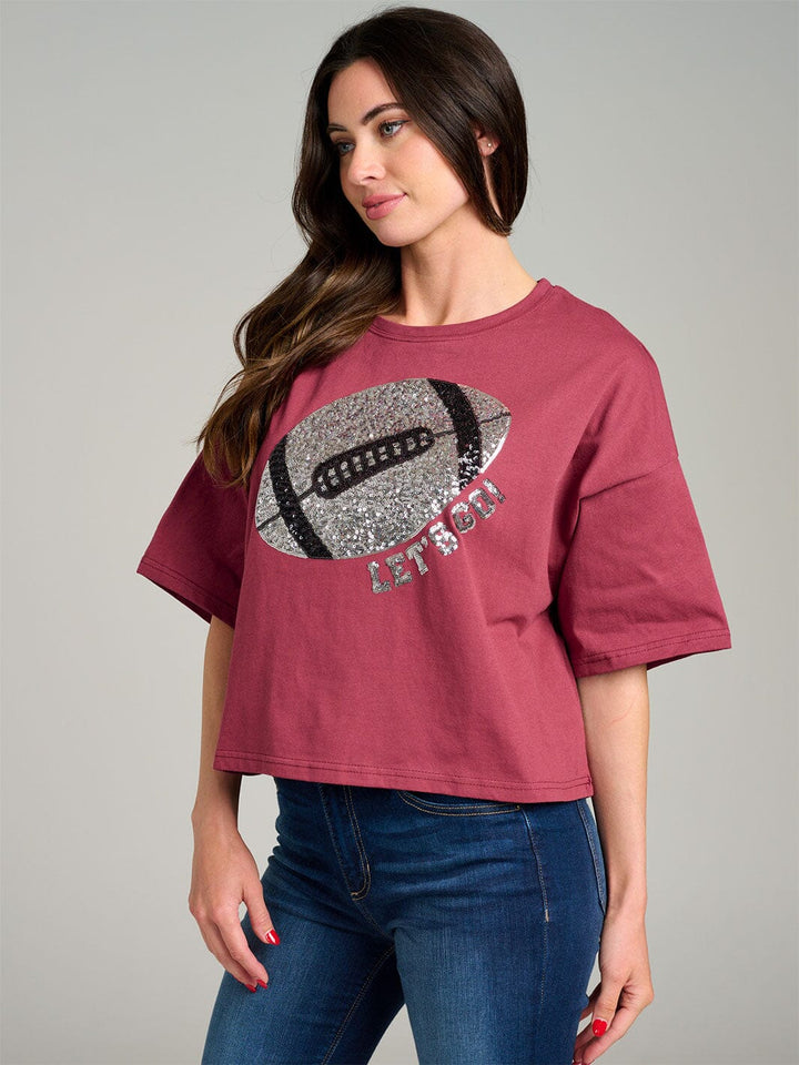 WOMEN'S SHORT SLEEVE SEQUINS GRAPHIC TOP