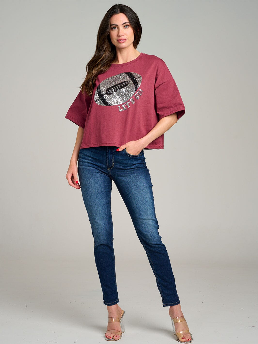 WOMEN'S SHORT SLEEVE SEQUINS GRAPHIC TOP