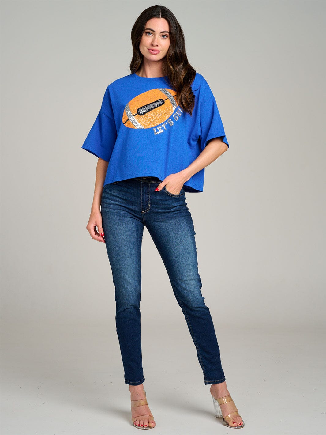 WOMEN'S SHORT SLEEVE SEQUINS GRAPHIC TOP