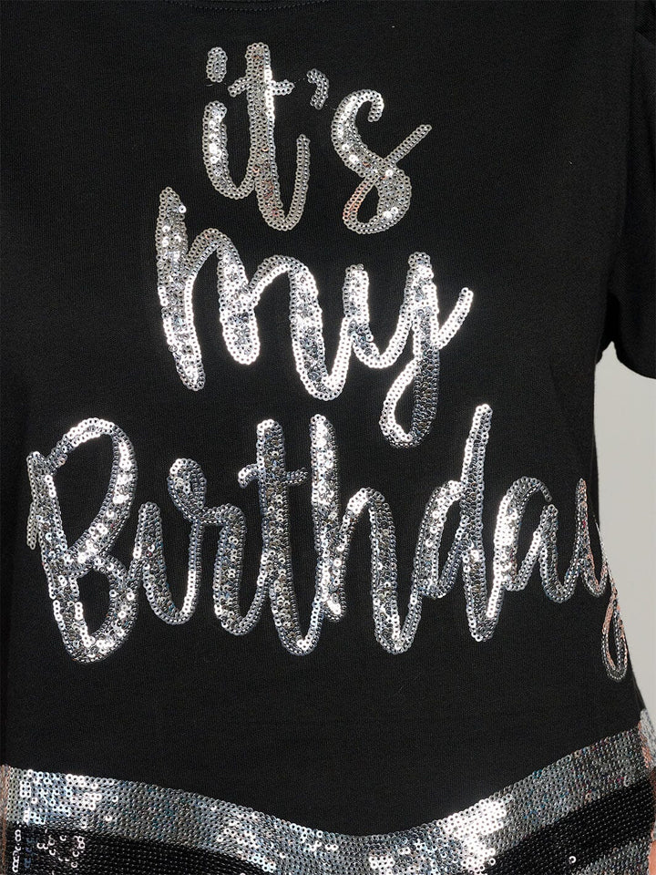 WOMEN'S SHORT PUFF SLEEVE SEQUINS GRAPHIC TOP