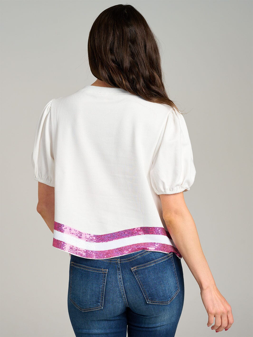 WOMEN'S SHORT PUFF SLEEVE SEQUINS GRAPHIC TOP