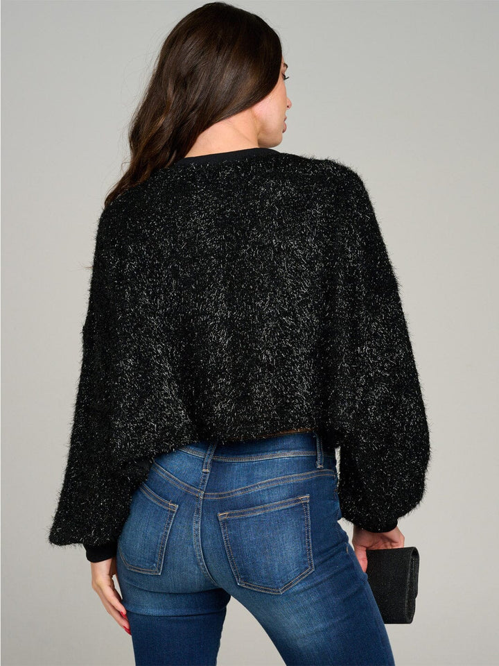 WOMEN'S LONG SLEEVE FUZZY SHIMMER GRAPHIC SEQUINS PULLOVER SWEATER
