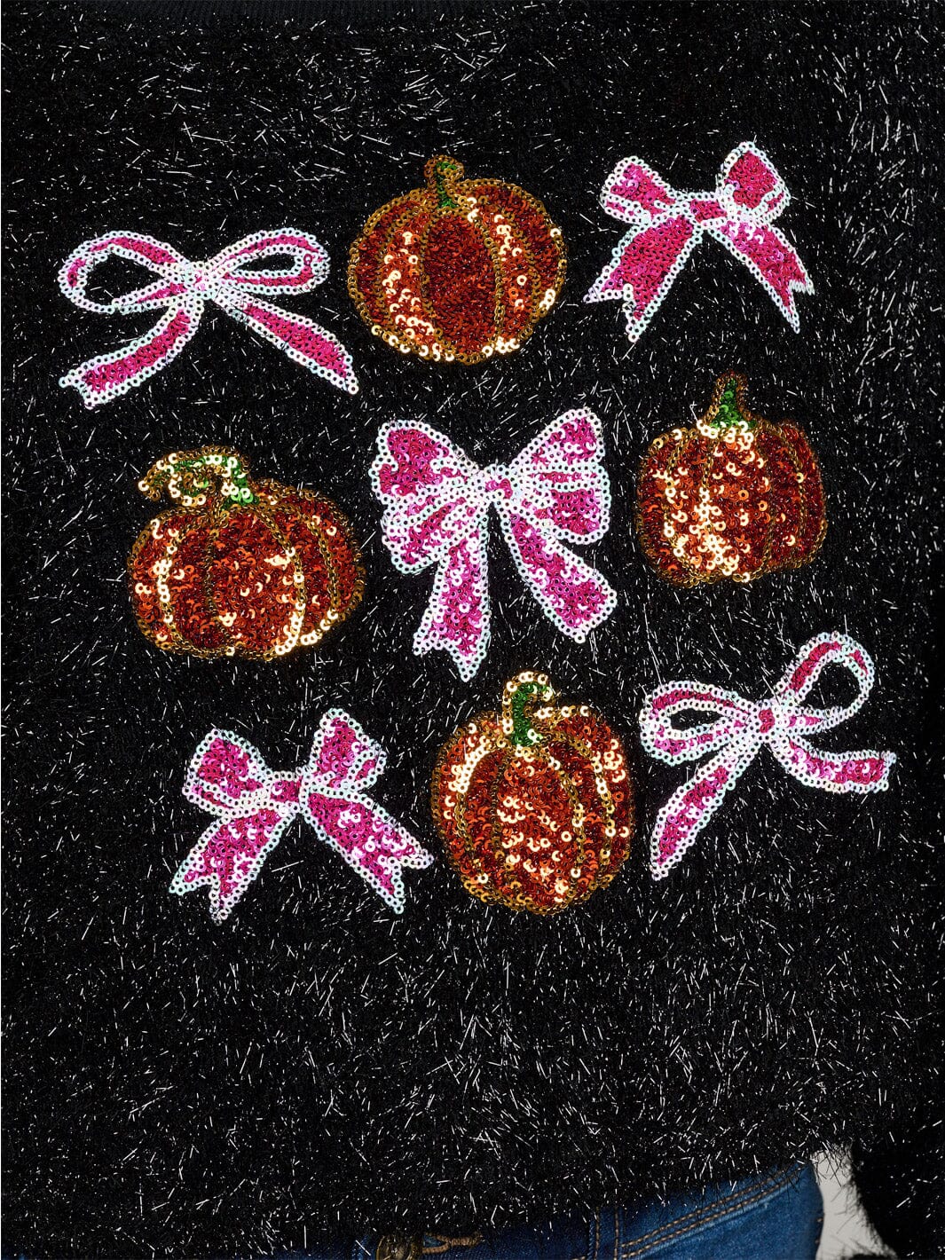 WOMEN'S LONG SLEEVE FUZZY SHIMMER GRAPHIC SEQUINS PULLOVER SWEATER