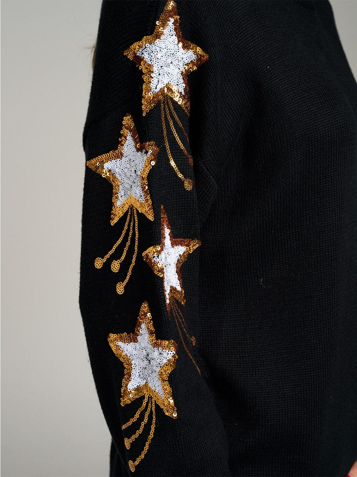 WOMEN'S LONG SLEEVE STARS GRAPHIC KNIT PULLOVER SWEATER