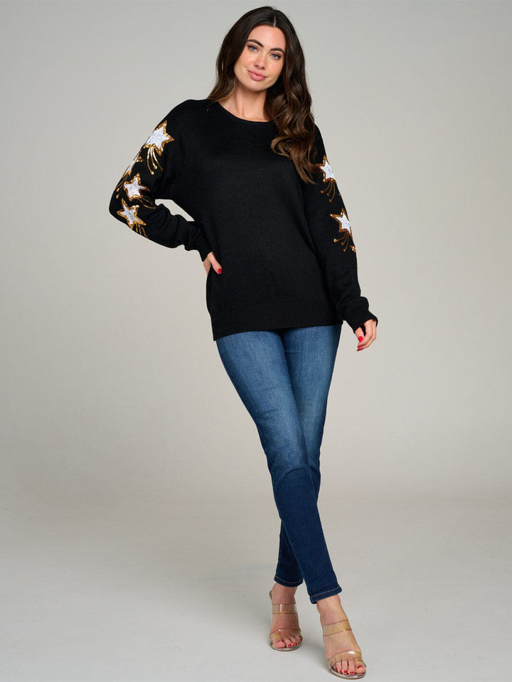 WOMEN'S LONG SLEEVE STARS GRAPHIC KNIT PULLOVER SWEATER