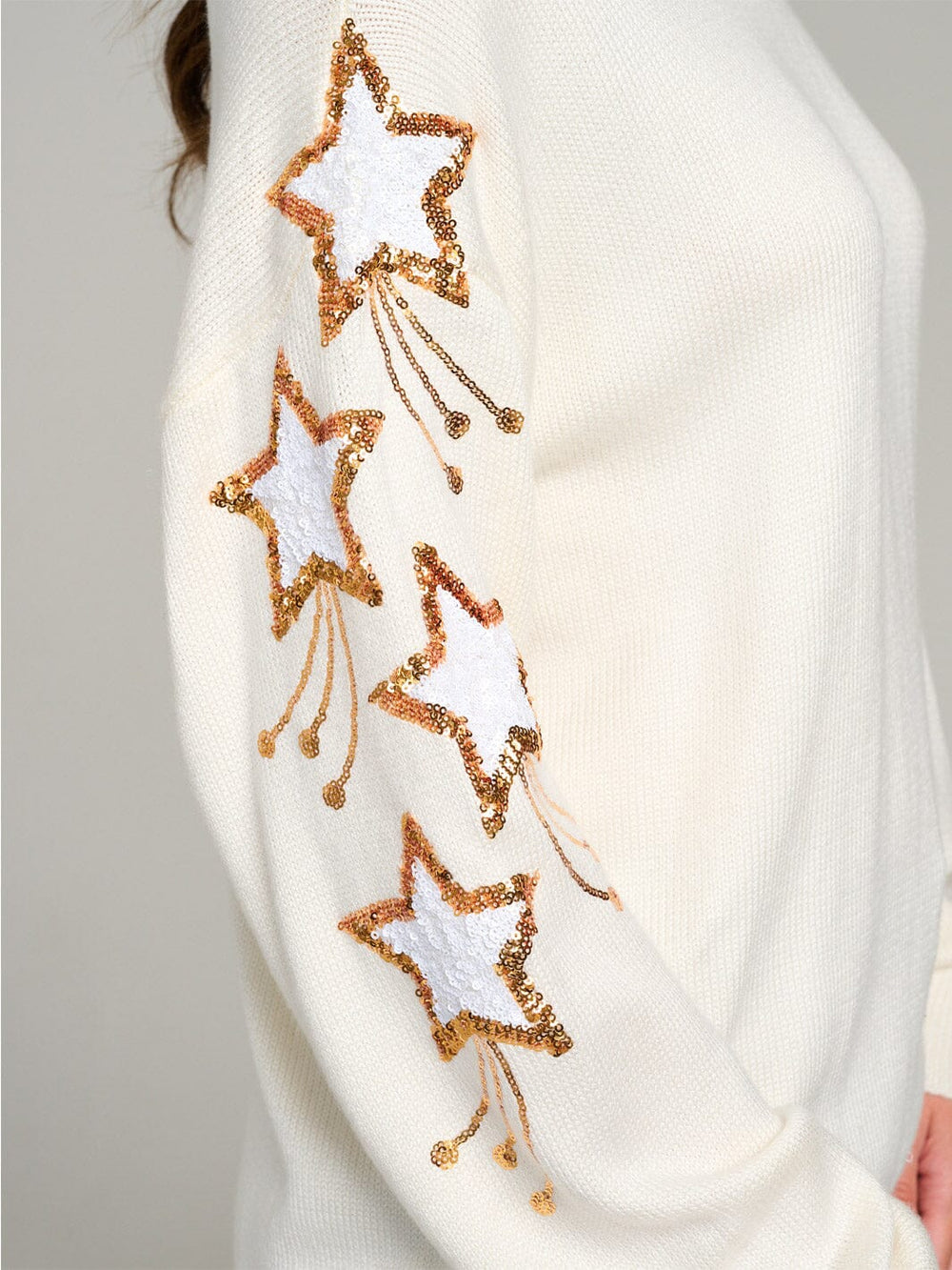 WOMEN'S LONG SLEEVE STARS GRAPHIC KNIT PULLOVER SWEATER