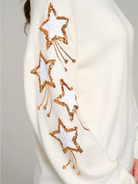 WOMEN'S LONG SLEEVE STARS GRAPHIC KNIT PULLOVER SWEATER