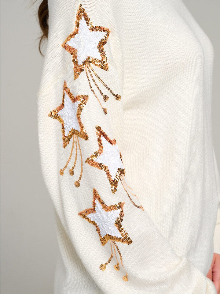 WOMEN'S LONG SLEEVE STARS GRAPHIC KNIT PULLOVER SWEATER