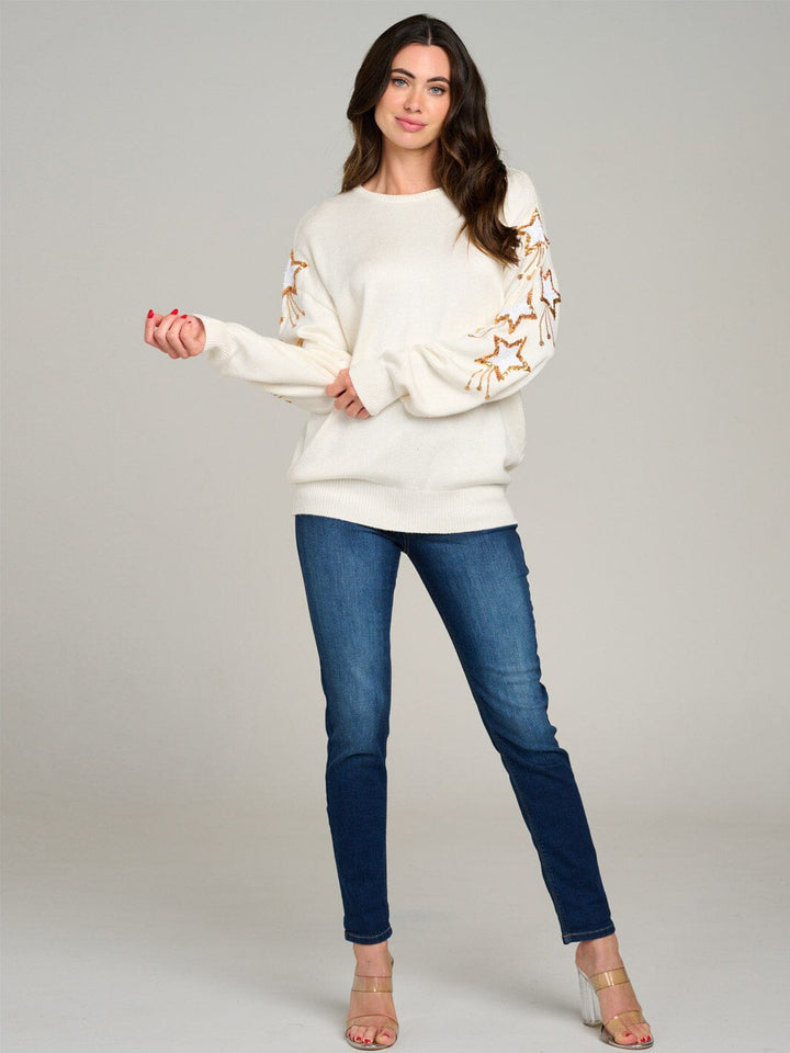 WOMEN'S LONG SLEEVE STARS GRAPHIC KNIT PULLOVER SWEATER