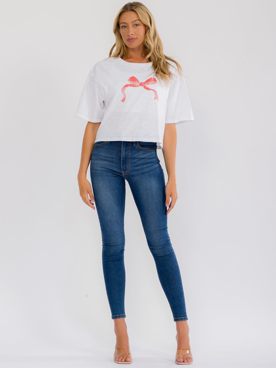 WOMEN'S SHORT SLEEVE BOW GRAPHIC TOP