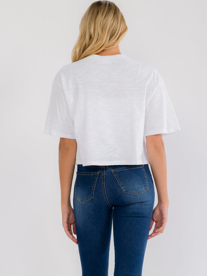 WOMEN'S SHORT SLEEVE BOW GRAPHIC TOP