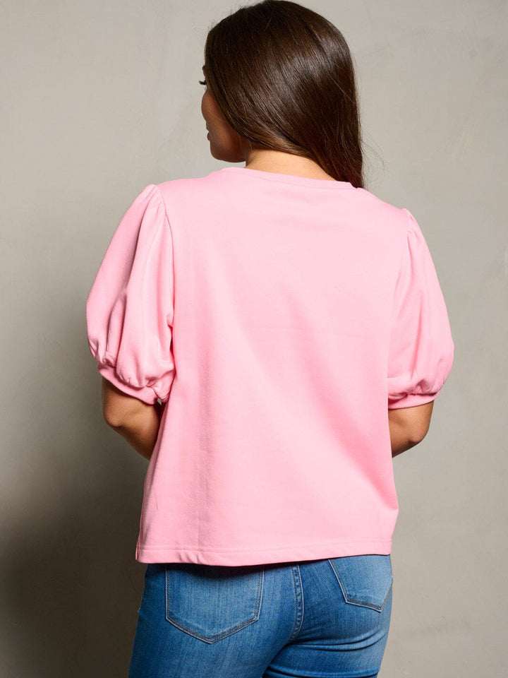 WOMEN'S SHORT PUFF SLEEVE SEQUINS GUITARS PRINT TOP