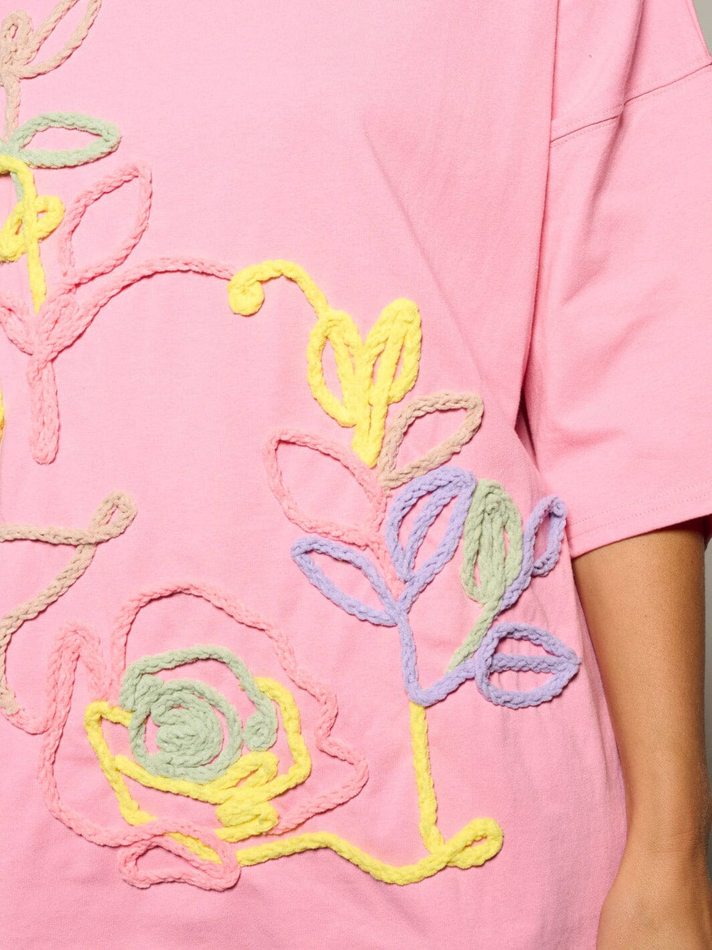 WOMEN'S SHORT SLEEVE FLOWER GRAPHIC TOP
