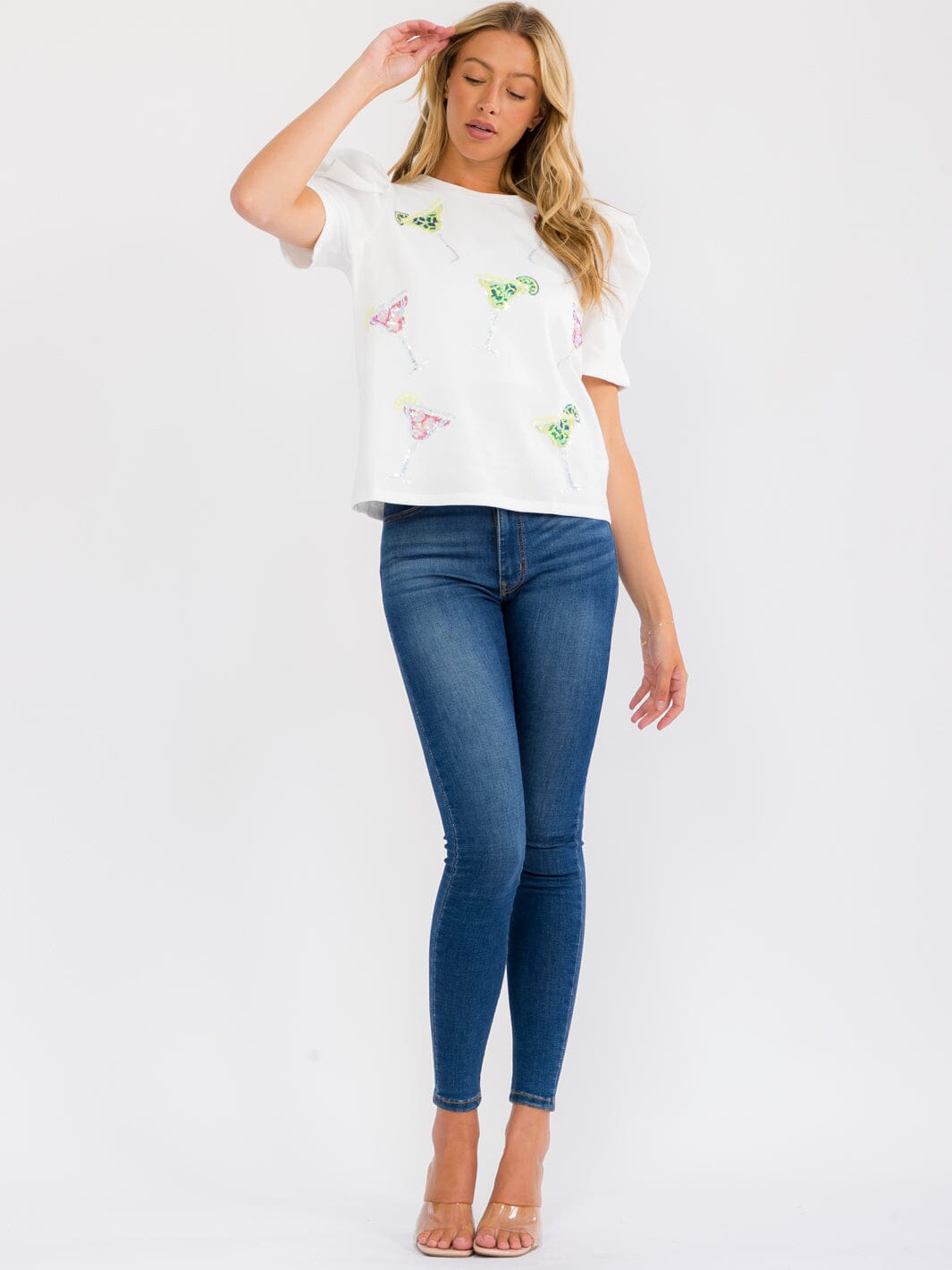 WOMEN'S SHORT PUFF SLEEVE SEQUIS GRAPHIC TOP