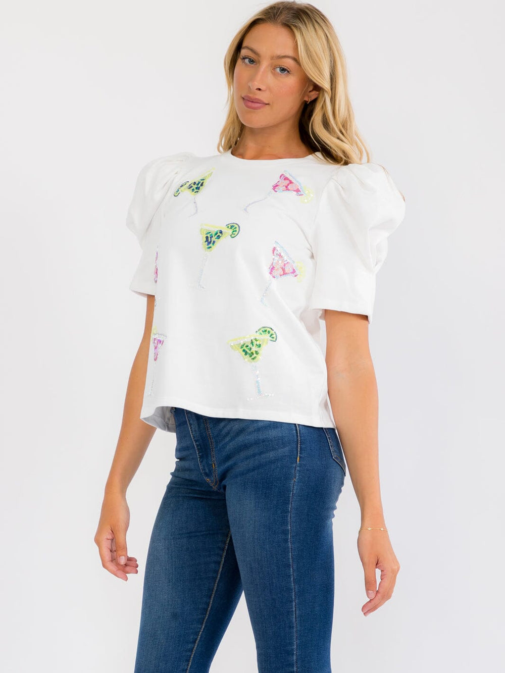 WOMEN'S SHORT PUFF SLEEVE SEQUIS GRAPHIC TOP