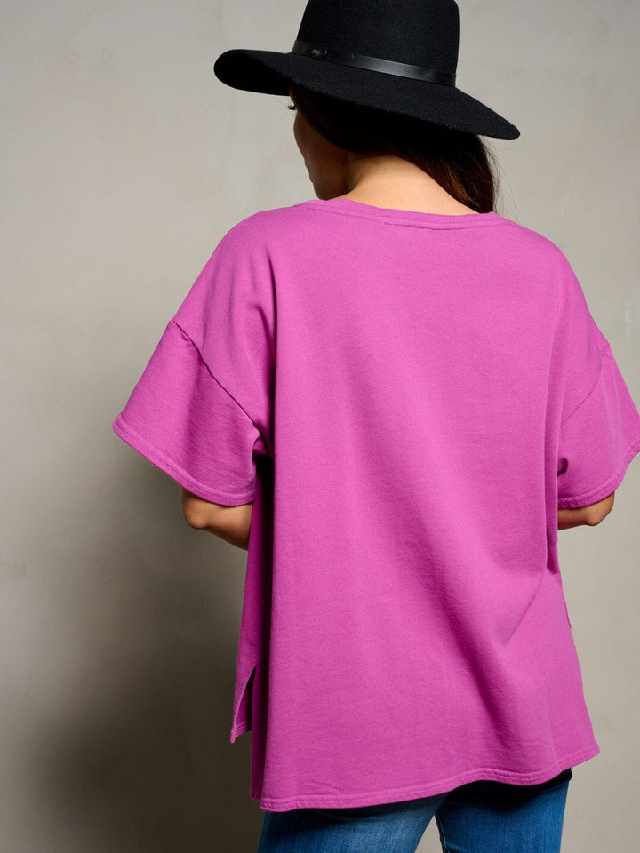 WOMEN'S SHORT SLEEVE STARS DESIGN HIGH-LOW TOP