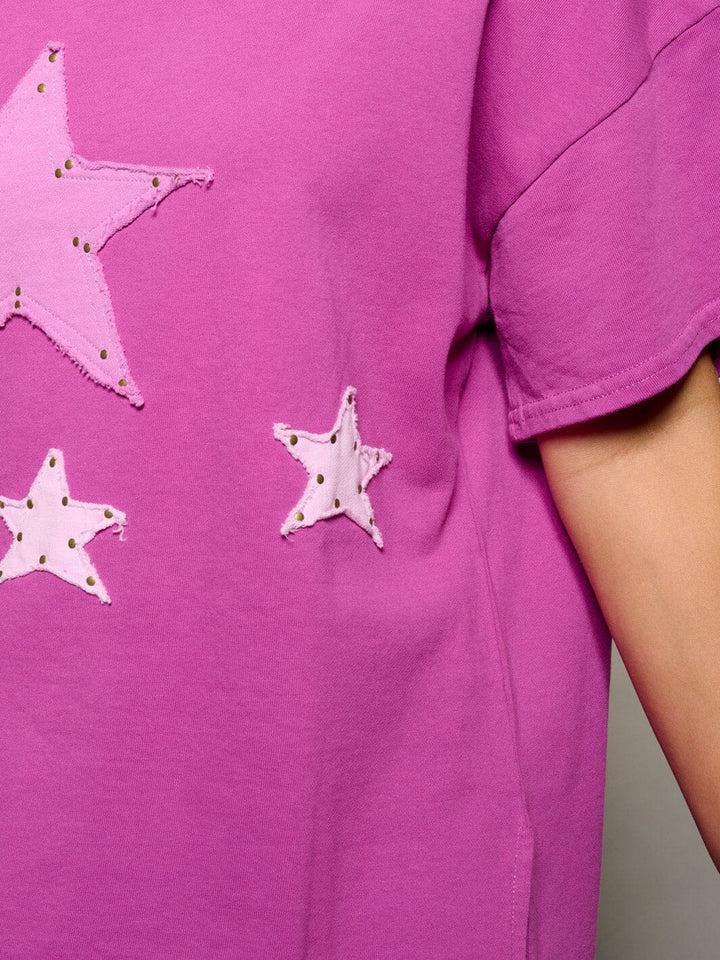 WOMEN'S SHORT SLEEVE STARS DESIGN HIGH-LOW TOP